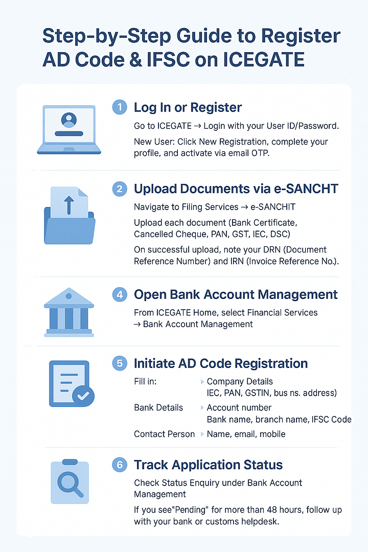 guide to register Bank IFSC on IceGate