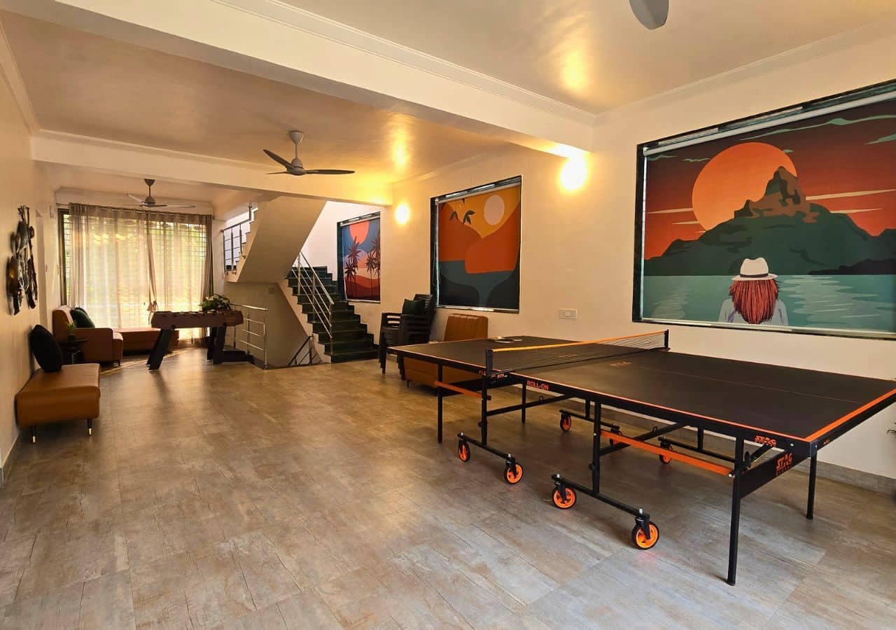 ping pong at Vandana Villa living room 2