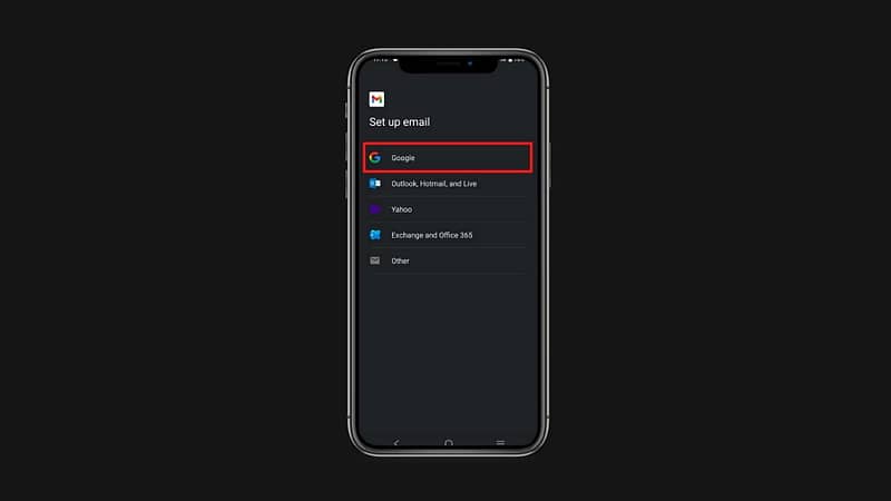 email set up and click google