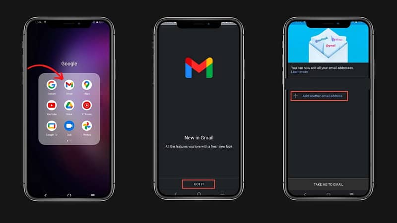 open Gmail app and add email address