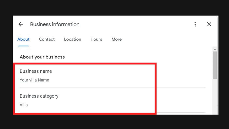 add business name and category