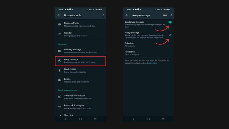 set automated - away message