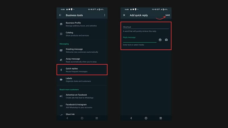 set quick replies