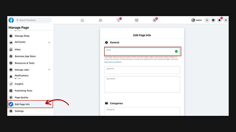 click on edit page info