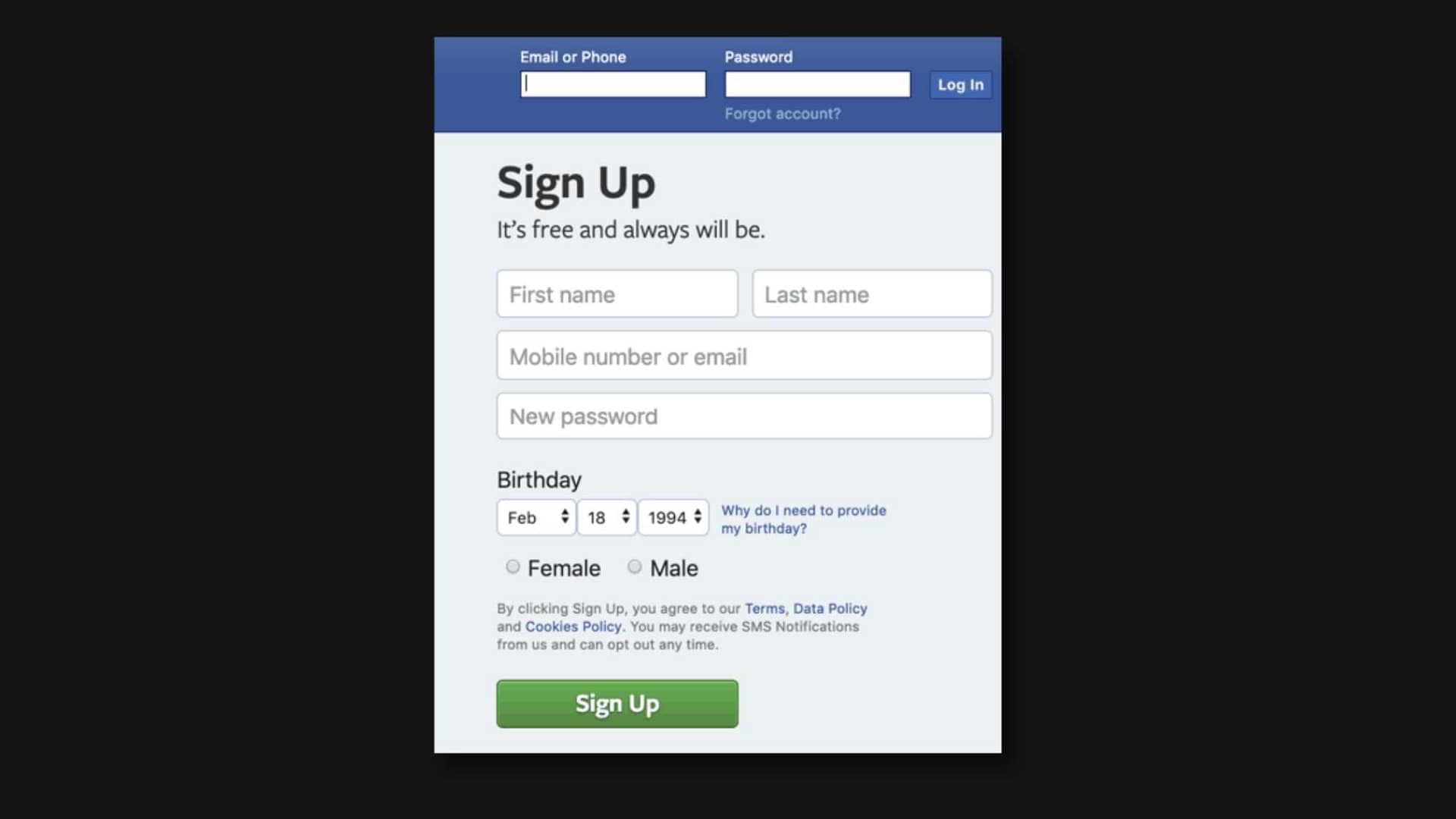 sign up