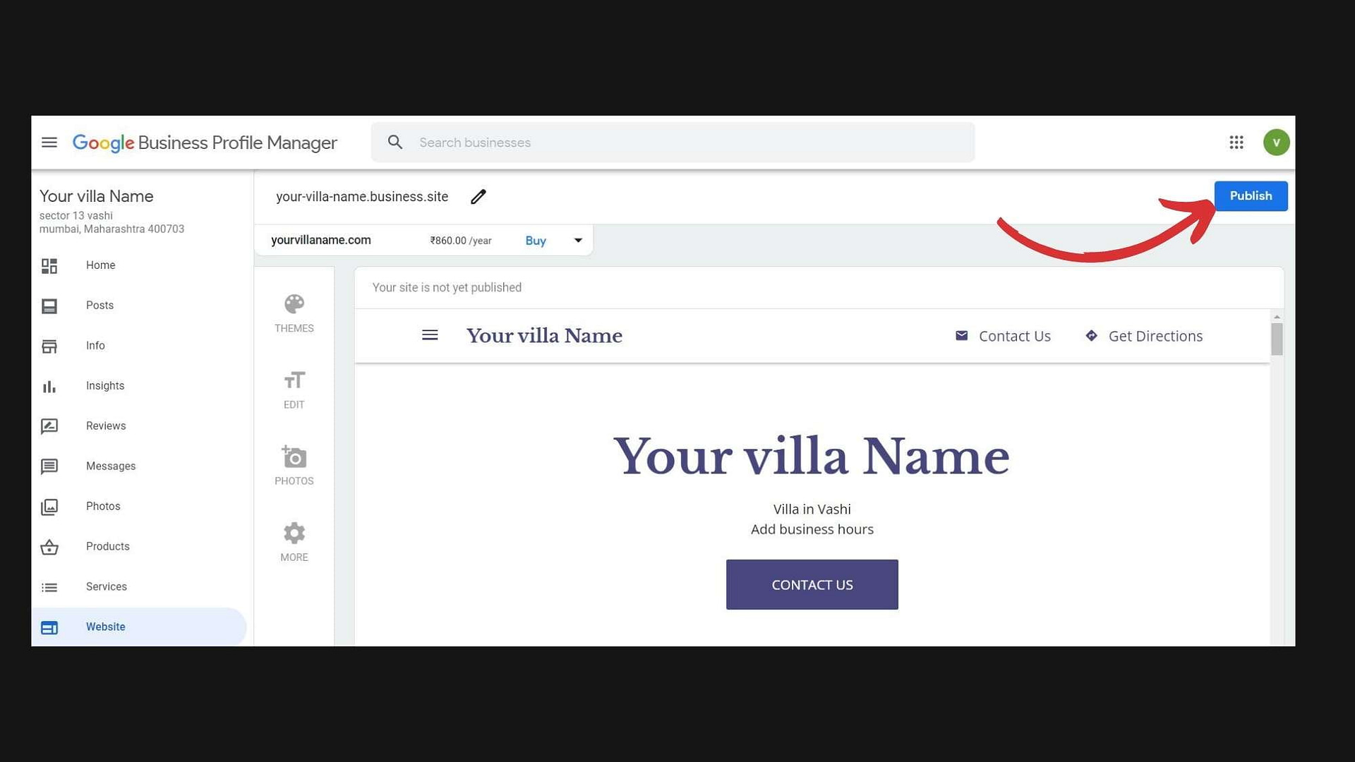 click on publish