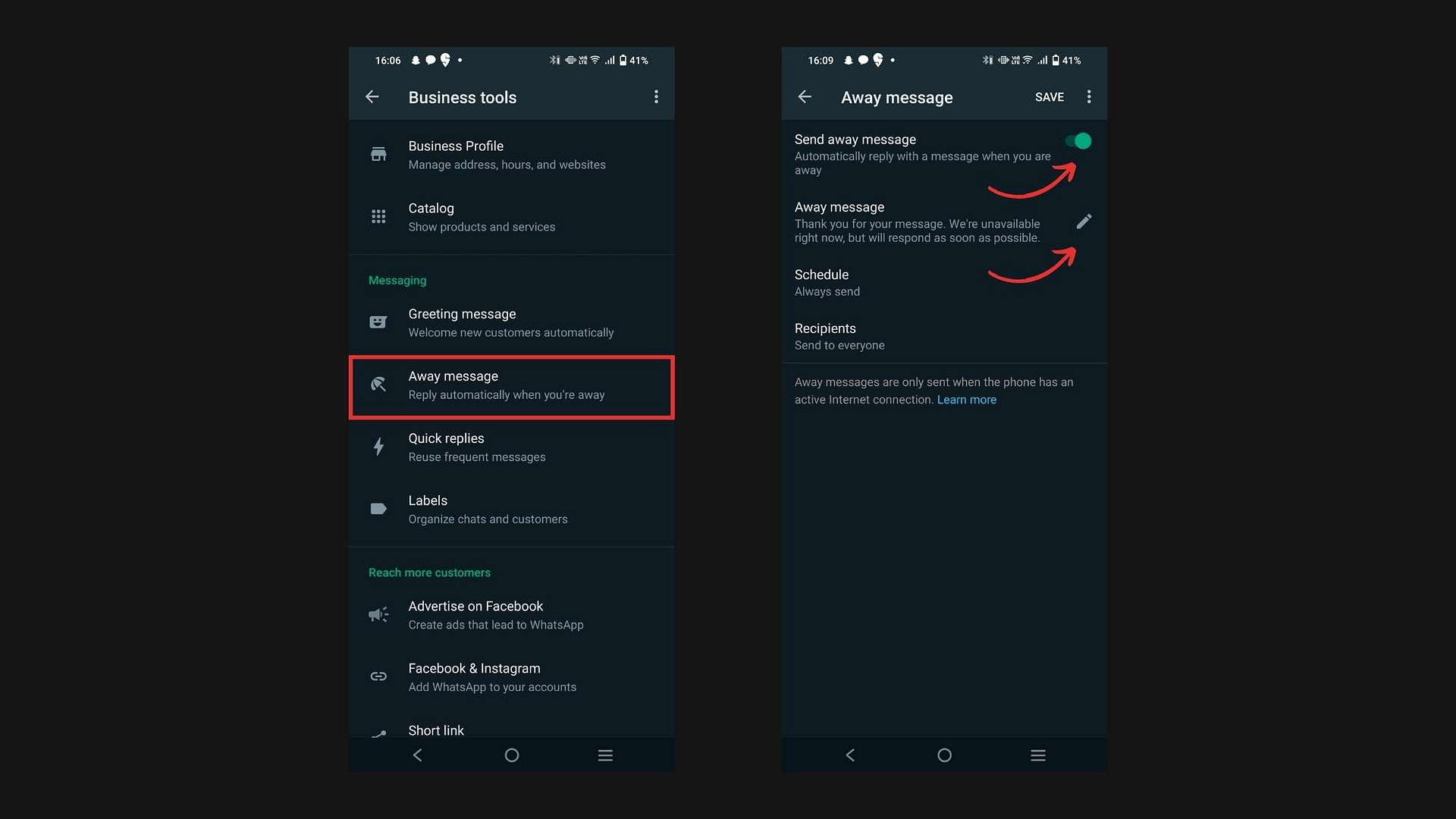 set automated - away message