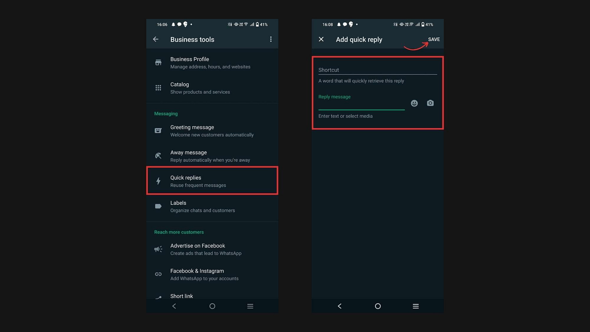 set quick replies