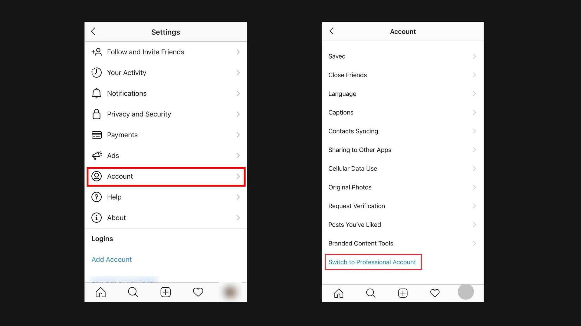 switch to professional account