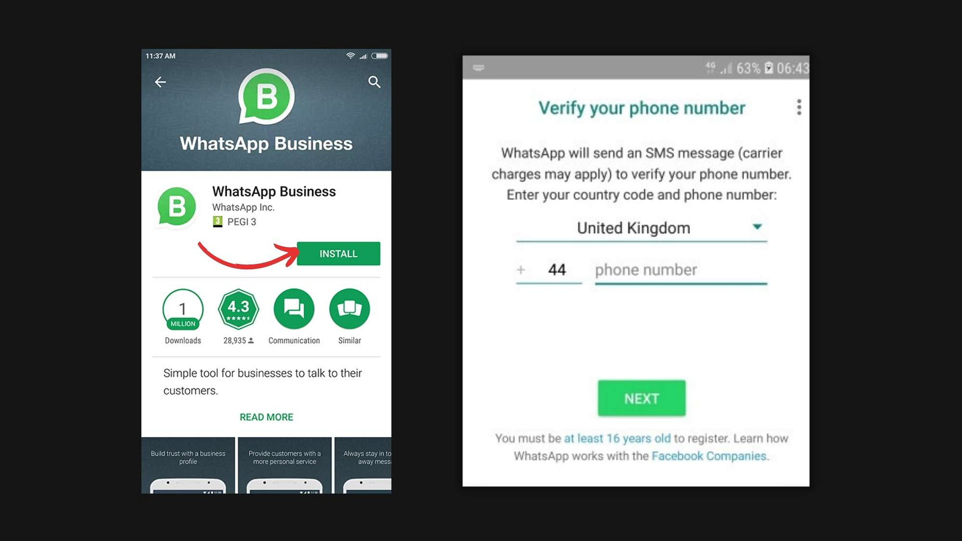 whatsapp install and register your number
