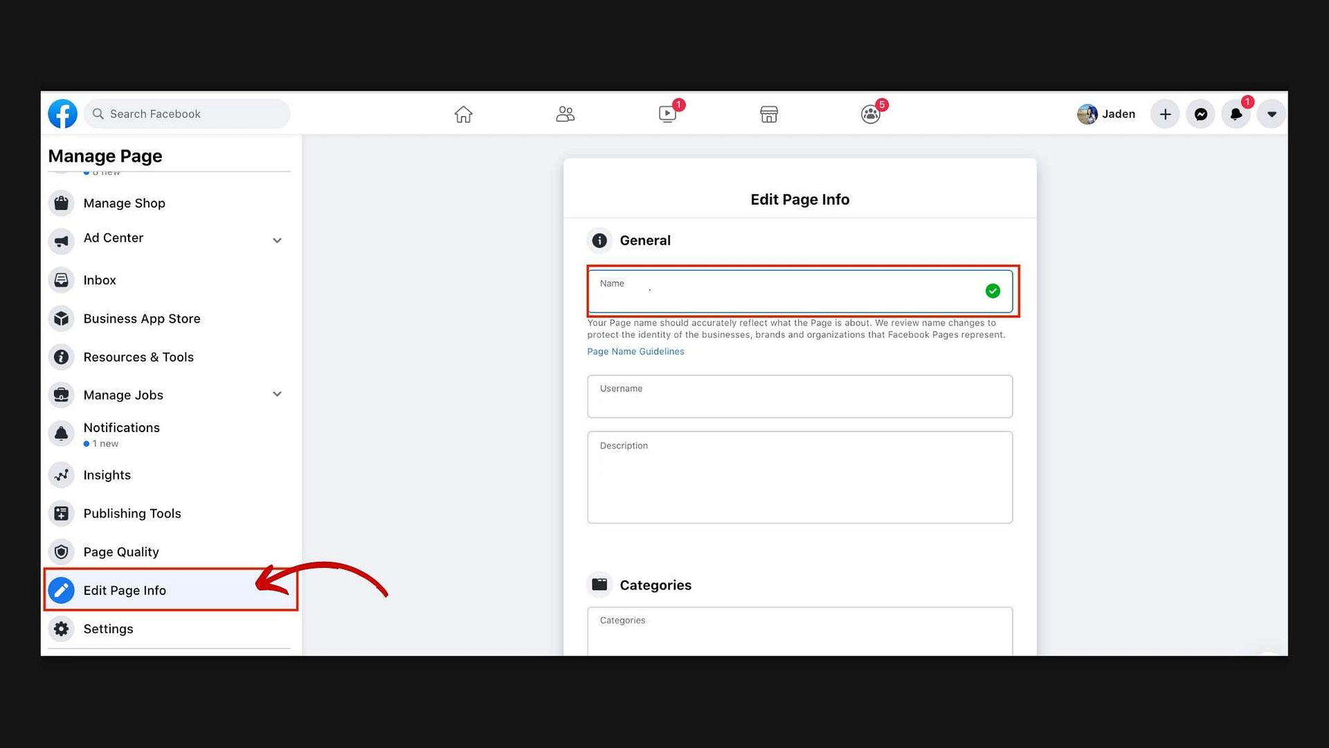 click on edit page info