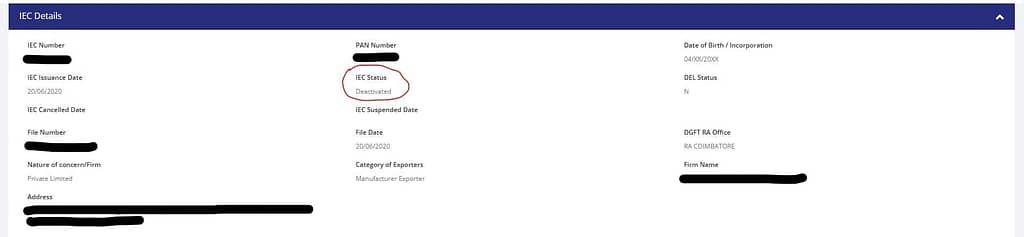 IEC code renewal needed as IEC is deactivated on DGFT portal