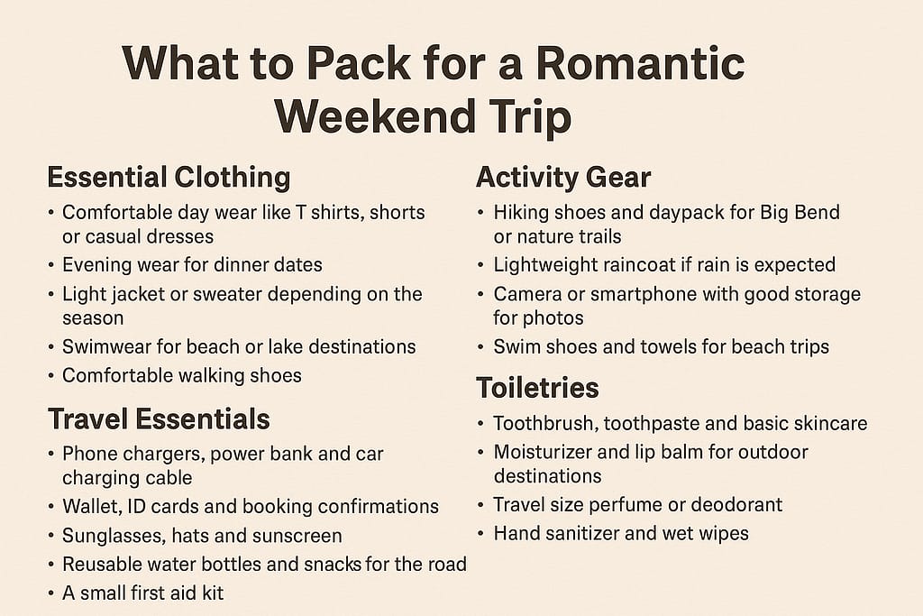 Romantic Weekend Getaways Near Fort Worth: 8 Stunning Escapes (2026 Guide) 1 What to Pack for a Romantic Weekend Trip Near Fort Worth