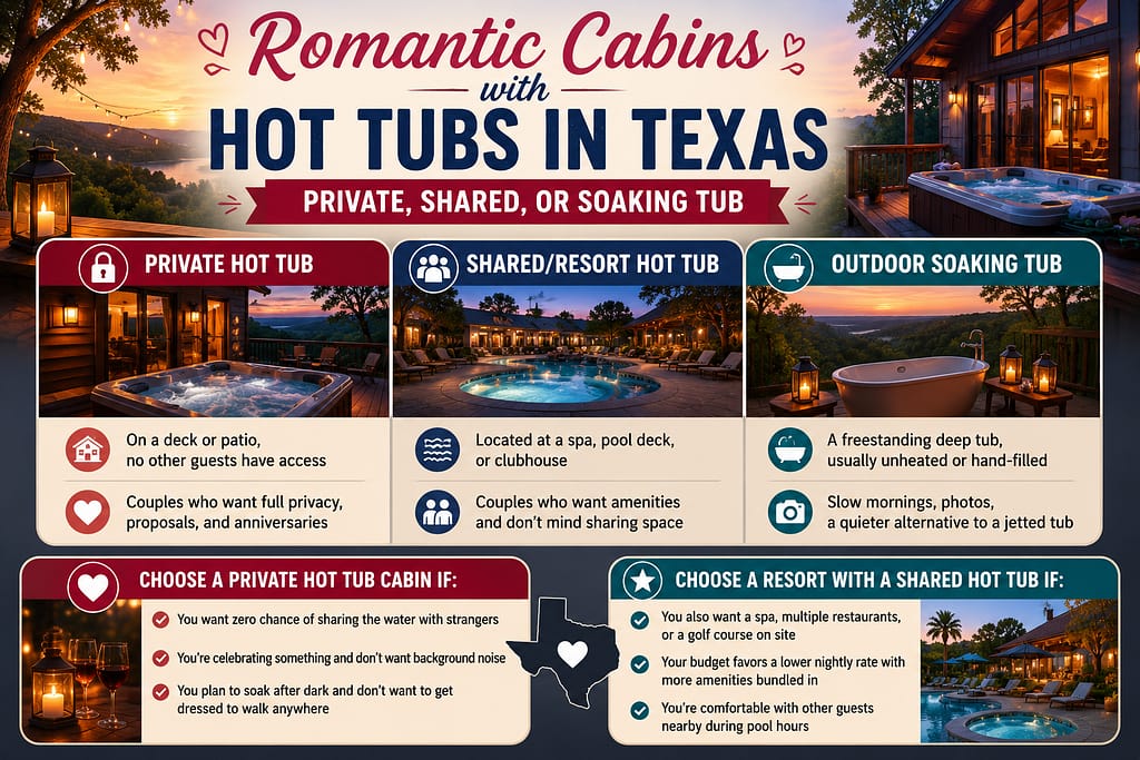 Romantic Cabins with Hot Tubs in Texas: Private, Shared, or Soaking Tub