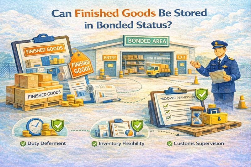 Can finished goods be stored in bonded status